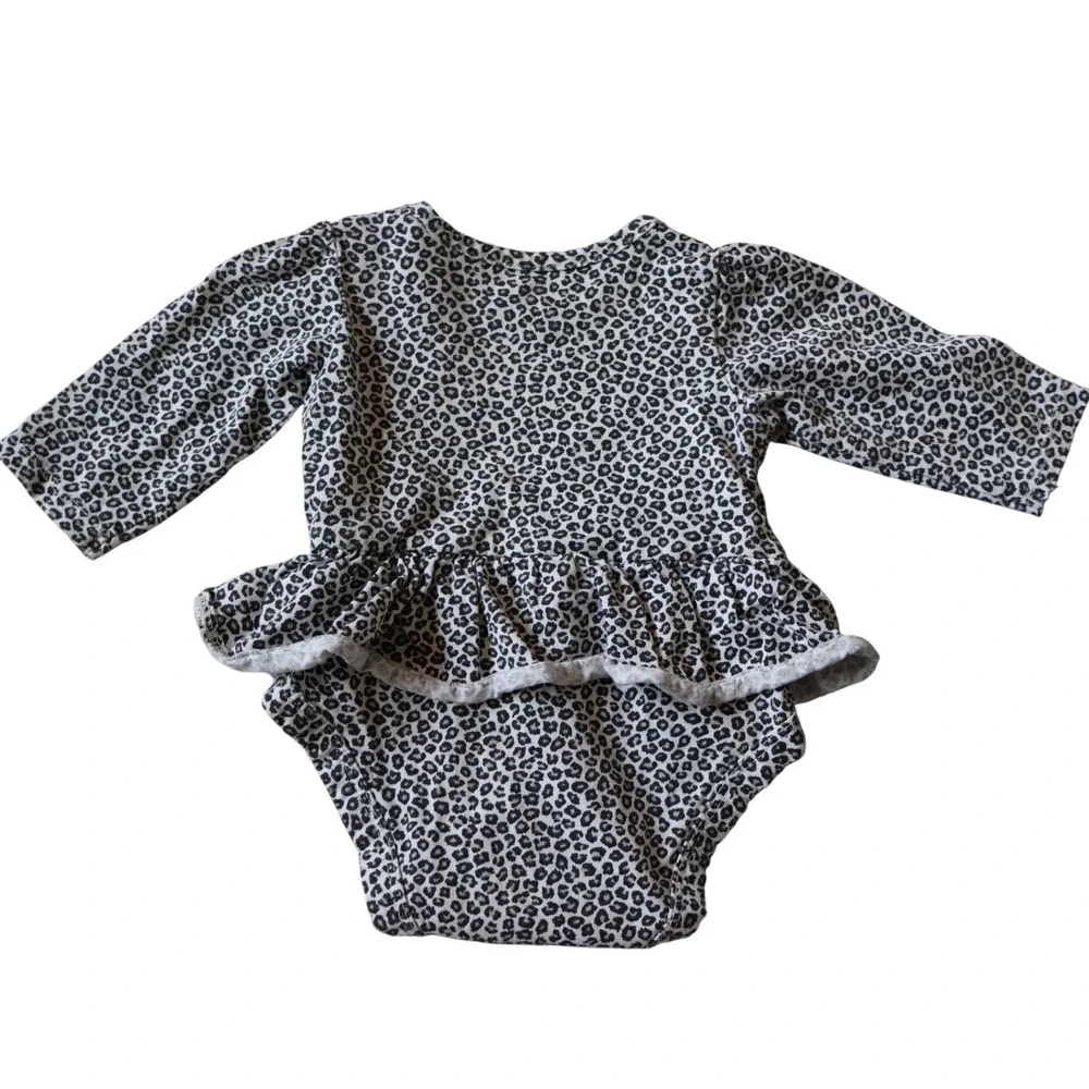 Carters Baby Girls Leopard Print Peplum Bodysuit Long Sleeve Black White 3M